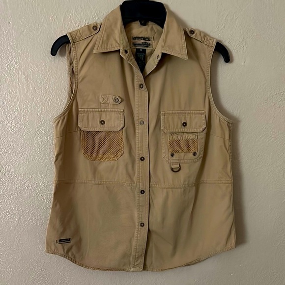 Women’s Vintage Ralph Lauren Fishing Safari Utility Vest Tan Khaki Medium - Picture 1 of 4